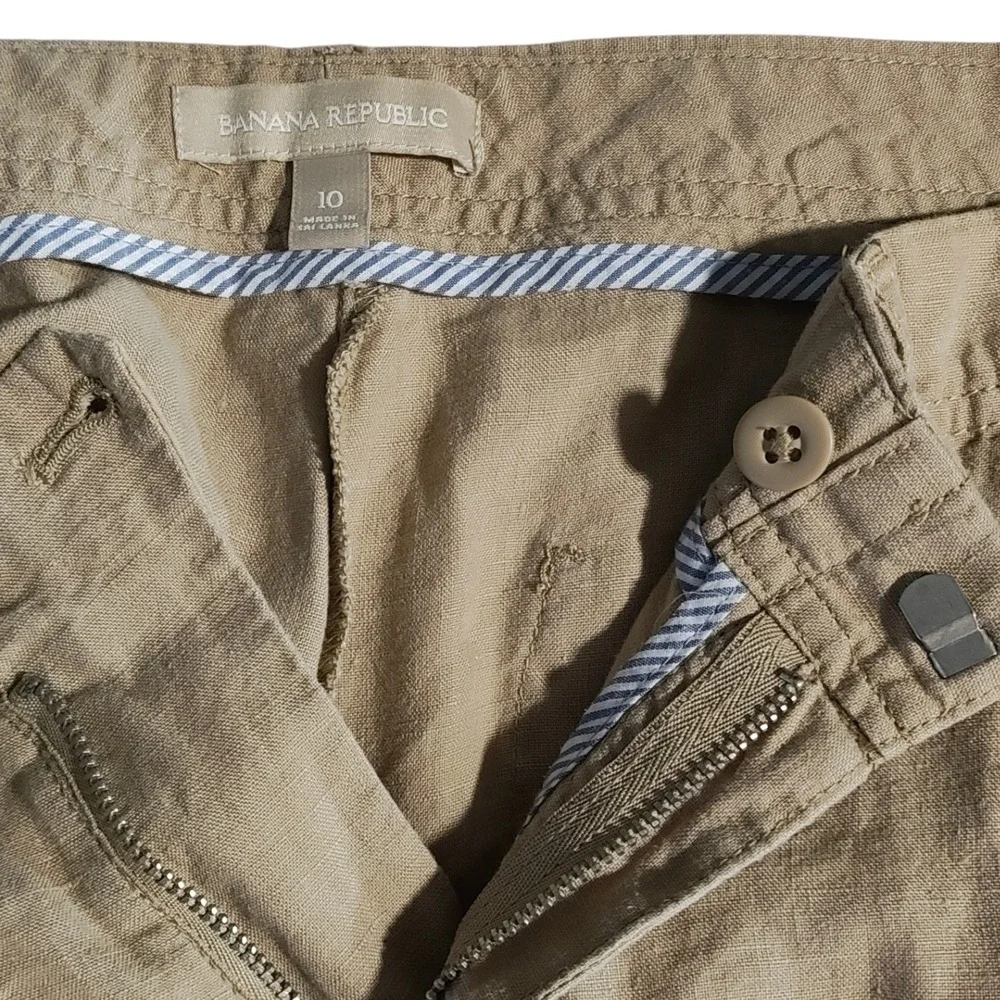 Banana Republic 100% Linen Pants Wide Leg Trousers Tan Career Coastal Size 10